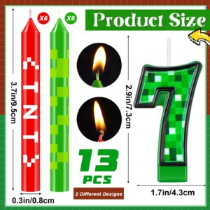 Landhoow 13 Pieces TNT Themed Birthday Candles for Cake Green Number Candle Pixel Cake Candles for Birthday Graduation Celebration Wedding Party Supplies Decoration(Number 7)