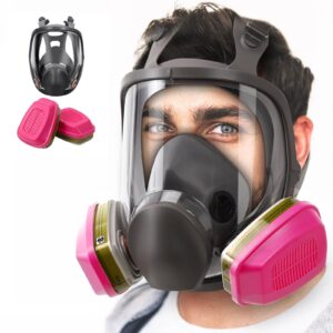 wyaju full face respirator mask with filters, reusable anti-fog gas mask with 60926 activated carbon filters against dust organic vapor, ideal for painting, polishing, welding, sanding, woodworking