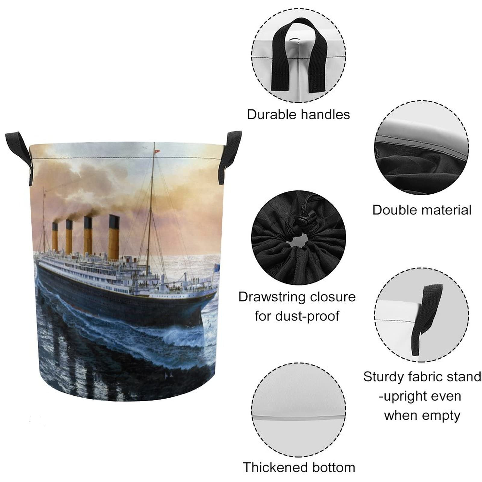 Retro Titanic Famous Old Historic Laundry Basket for Home Travel with Lid Foldable Drawstring Laundry Hamper for Home Travel