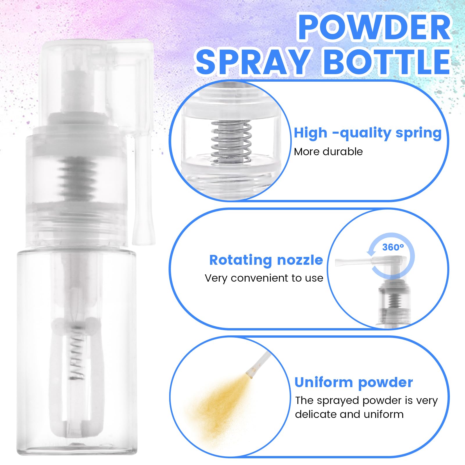 Foyods 2 PCS Glitter Duster Sprayer, 35ML Powder Spray Bottle, Glitter Spray Pump for Craft,Cakes,Cloth, Dry Powder Spray Bottle Empty