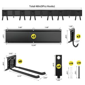 Gatsowm Tool Storage Rack Wall Mount, 48 Inch Adjustable Garage Tool Organizer, Heavy Duty Garden Tool Organizer Rack, Yard Tool Organizer for Rake Shovel Broom Mop Wall Holder