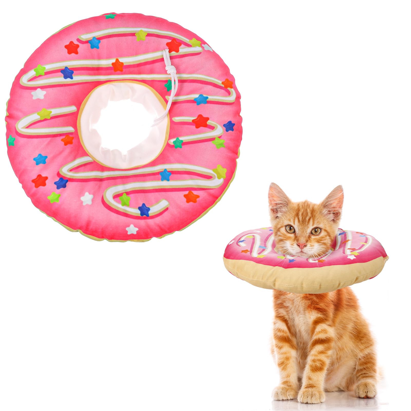 libfrnt Cat Cone Collar Soft, Cute Cat Donut Collar Adjustable Cat Recovery Collar Comfortable Elizabethan Cones to Stop Licking Anti-Bite Neck Cone for Cats Kittens Small Dogs After Surgery