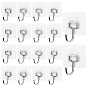 czbzymyyy adhesive utility hooks, 18 pack wall hooks for hanging, heavy duty large hooks, waterproof and rustproof sticky hooks for keys shower towel robe bathroom home kitchen&office