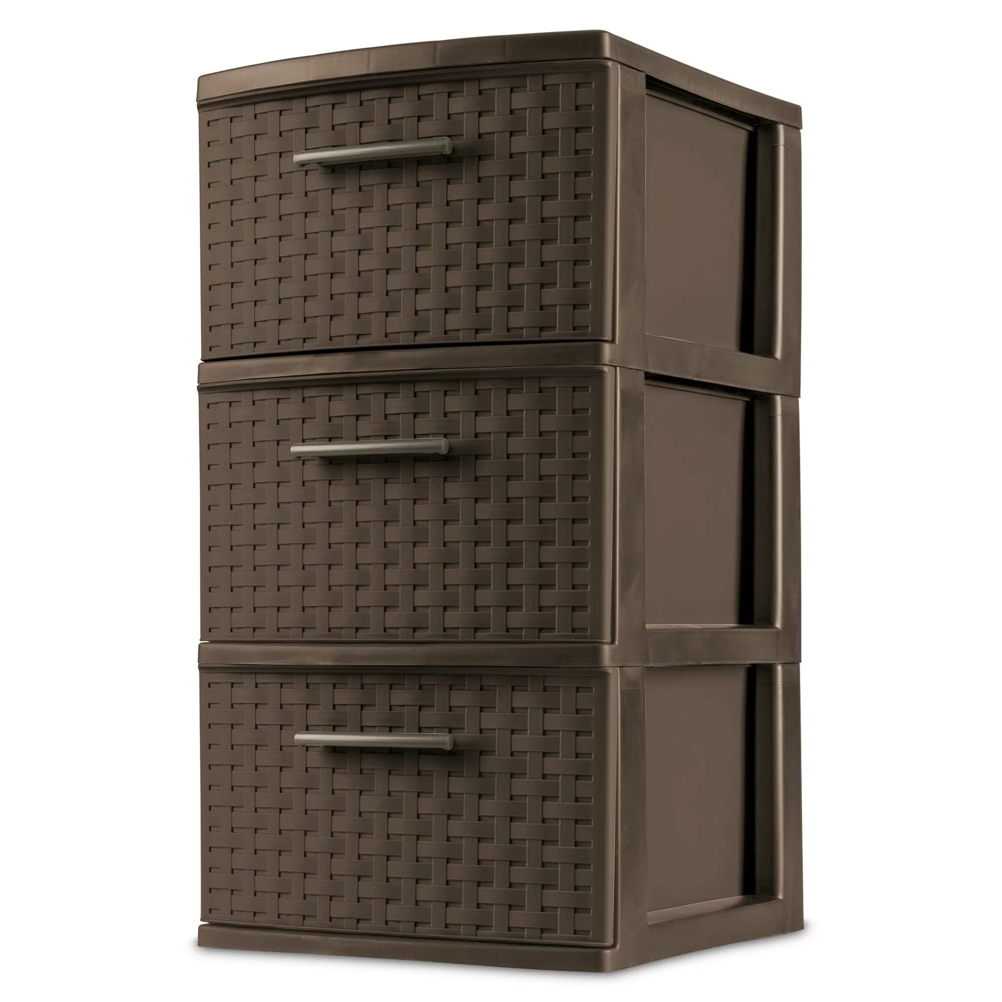 3-Drawer Wide Weave Design Storage Tower, Espresso Frame & Drawers w/Driftwood Handles, Brown, Case of 1 (Espresso)