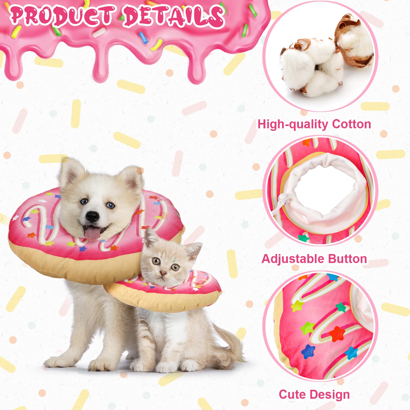 libfrnt Cat Cone Collar Soft, Cute Cat Donut Collar Adjustable Cat Recovery Collar Comfortable Elizabethan Cones to Stop Licking Anti-Bite Neck Cone for Cats Kittens Small Dogs After Surgery