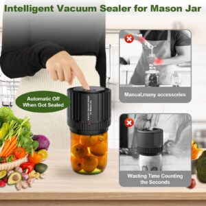 Electric Mason Jar Vacuum Sealer Auto Shut Off Jar Vacuum Sealer for Mason Jars Regular and Wide Mouth Intelligent Canning Vacuum Sealer Machine with 8 + 8 Jar Lids, Seconds and Battery Display