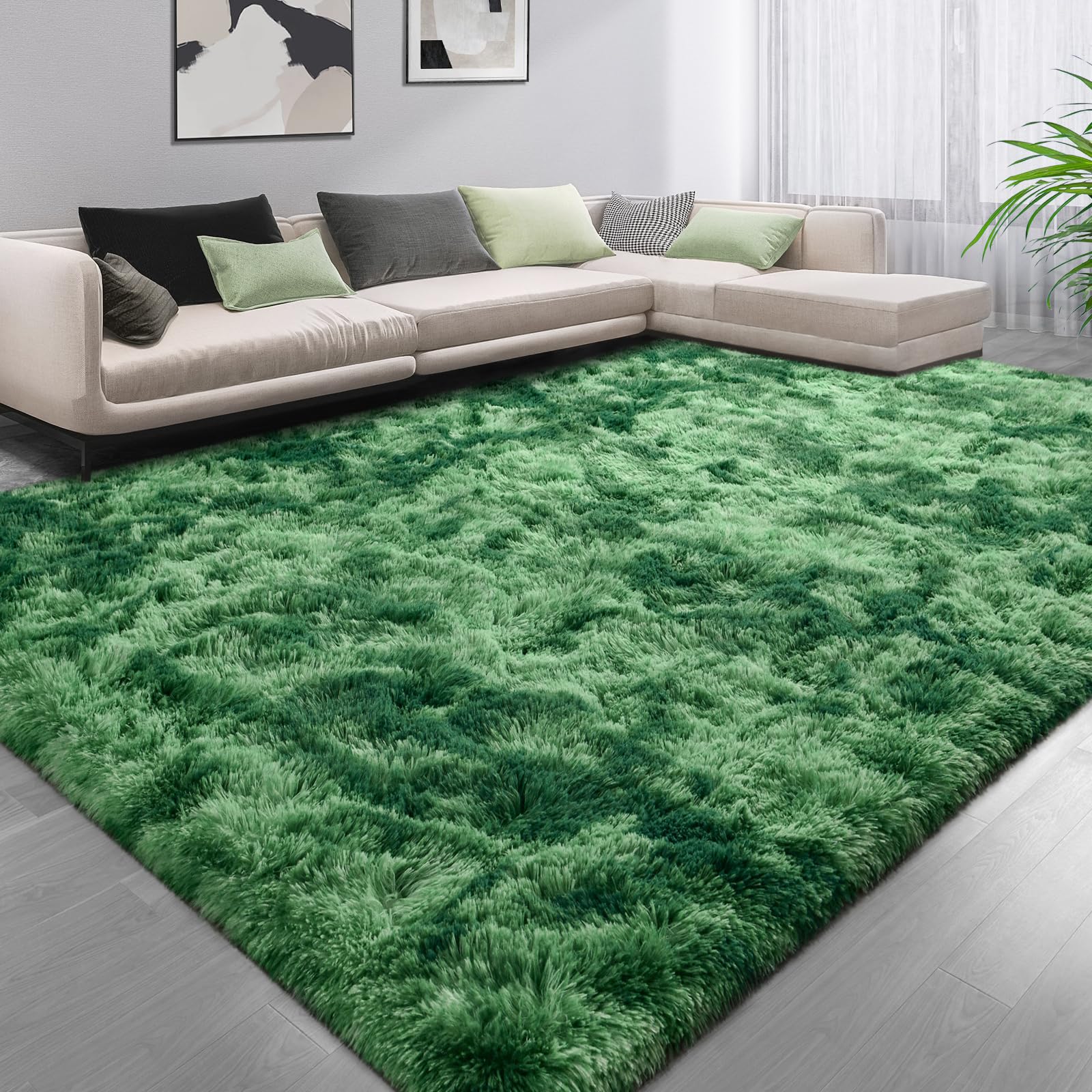 Prabia Large Area Rugs for Living Room, 6x9 Tie Dyed Green Super Soft Shag Rug for Bedroom, Modern Fluffy Fuzzy Plush Carpet for Girls Kids Dorm Room, Anti-Slip Cute Baby Nursery Rug for Home Decor