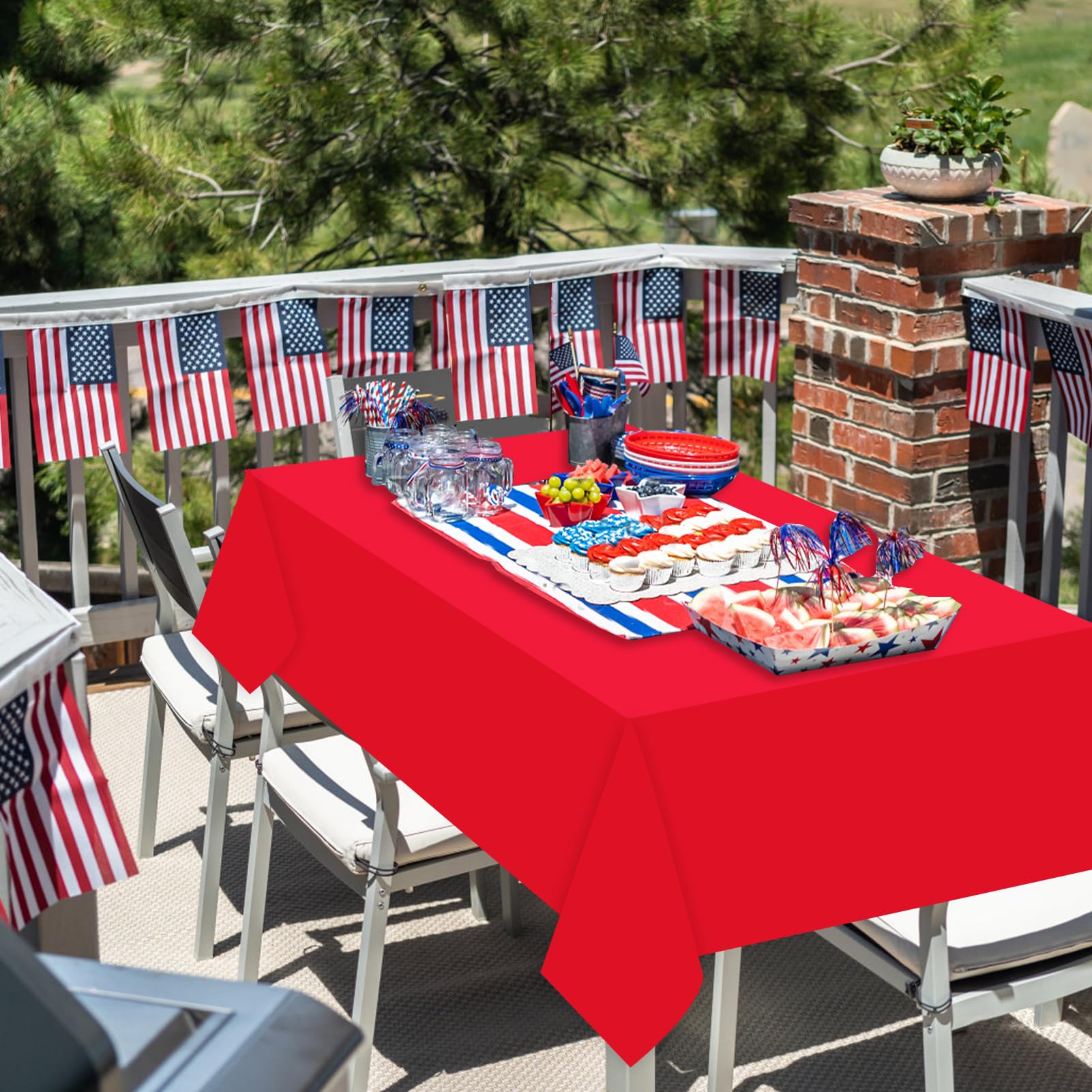 12 Pcs Plastic Tablecloths, Disposable Rectangle Red White Blue 54 x 108 Inch Waterproof Table Covers for 4th of July Patriotic Independence Memorial Veterans Day Party Decorations