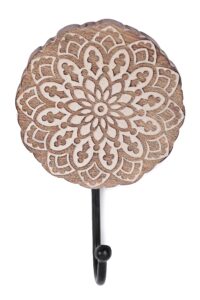 etroves wooden towel hook decorative boho flower. wall mounted single hook for hanging coat, hat, towel, bag, rope (6 inch) (white)