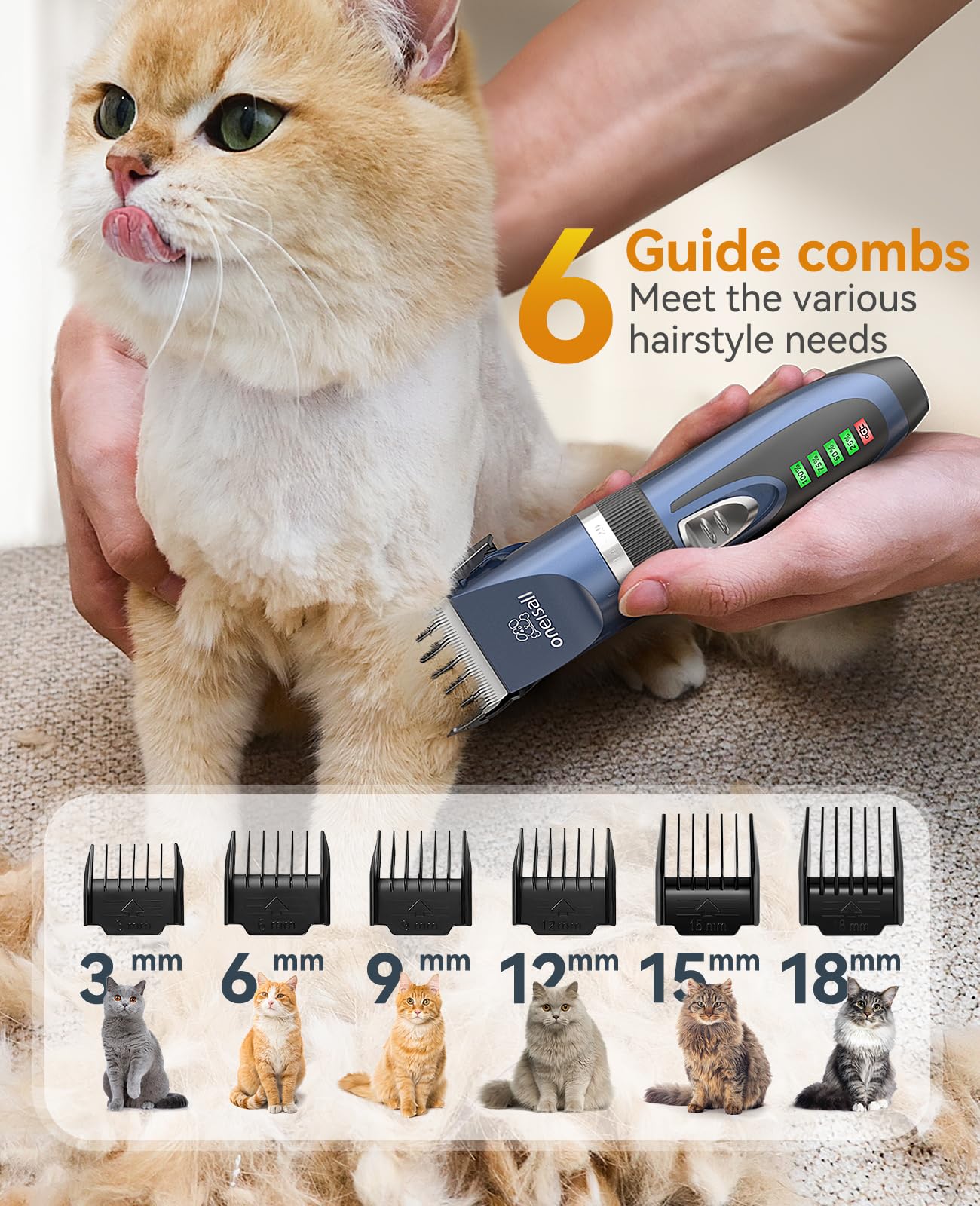 oneisall Cat Clippers and Paw Trimmer 3 in 1,Cat Grooming Kit,Cat Clippers for Matted Hair,Cordless Cat Shaver for Matted Long Hair,2 Speed Cat Hair Trimmer,Pet Clippers for Cats and Small Dogs