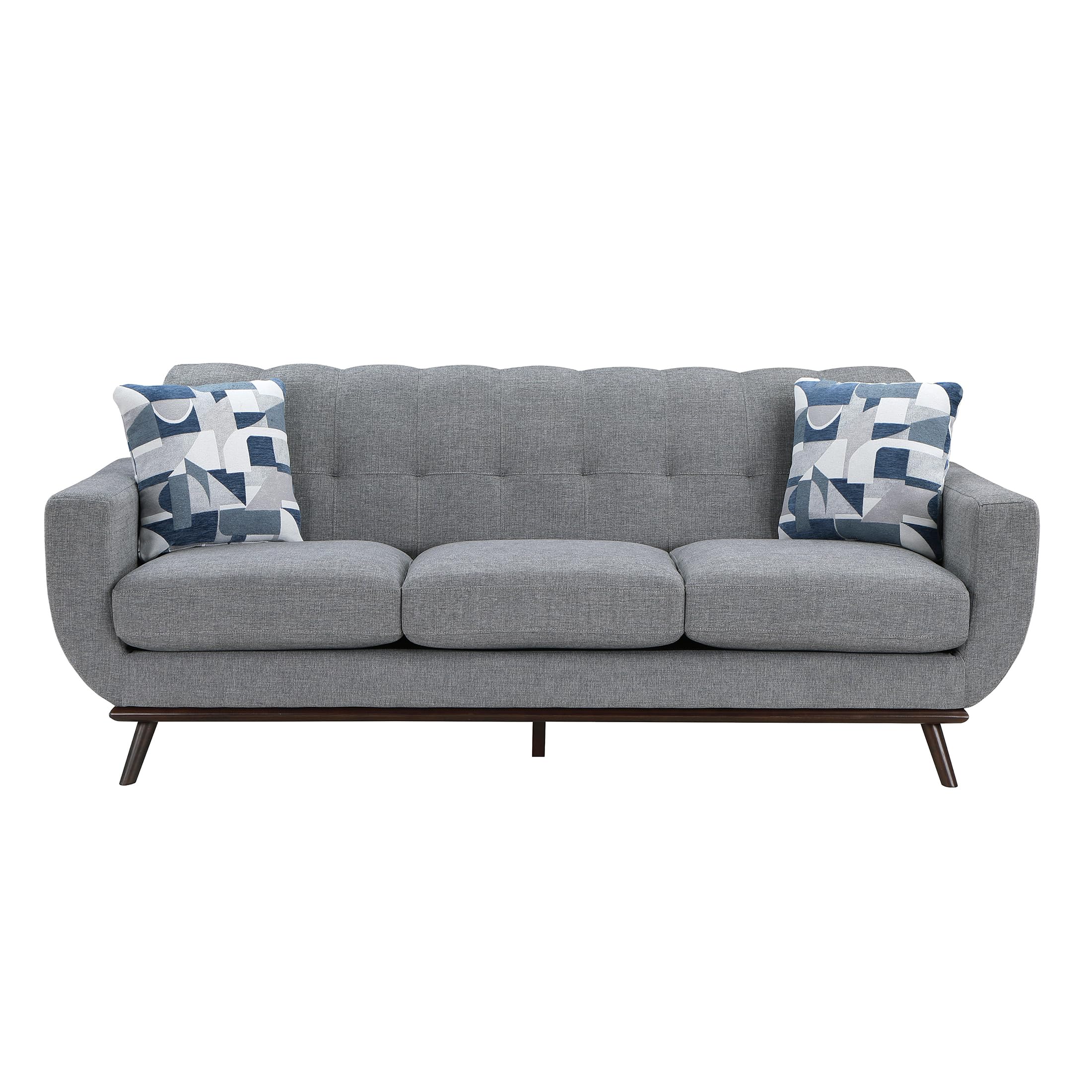 Lexicon Small Couch Mid Century Modern Sofa Living Room Sofa Couch with 2 Accent Pillows, Button Tufted Upholstered Small Sofa for Bedroom/Waiting Room/Office/Apartment, 86.5'' Sofa, Grey Chenille