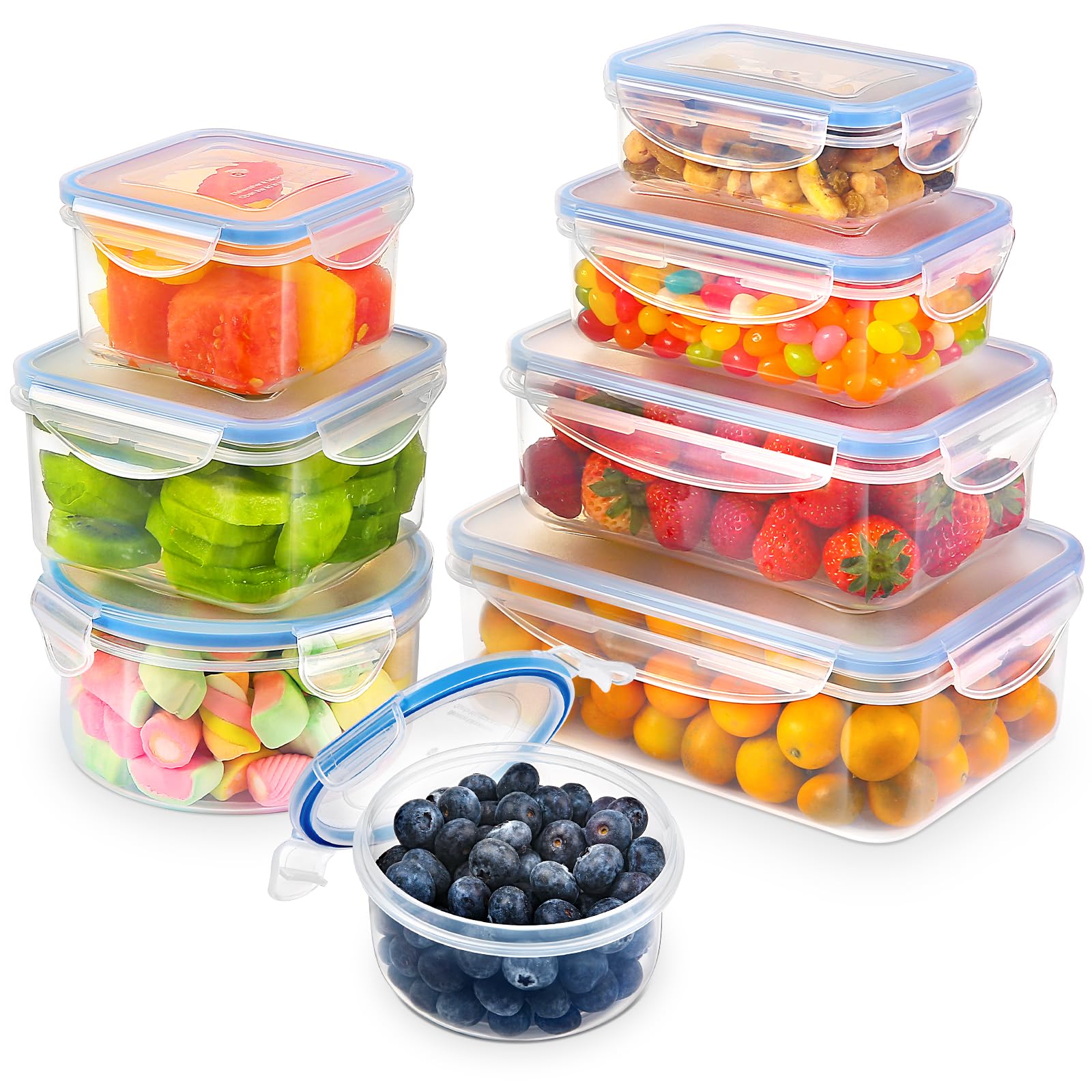 YASHE Food Storage Containers 16PCS (8 Containers + 8 Lids), Airtight Plastic Food Containers with Lids, Pantry & Kitchen Containers, Leak-Proof, BPA Free, Microwave & Freezer Safe