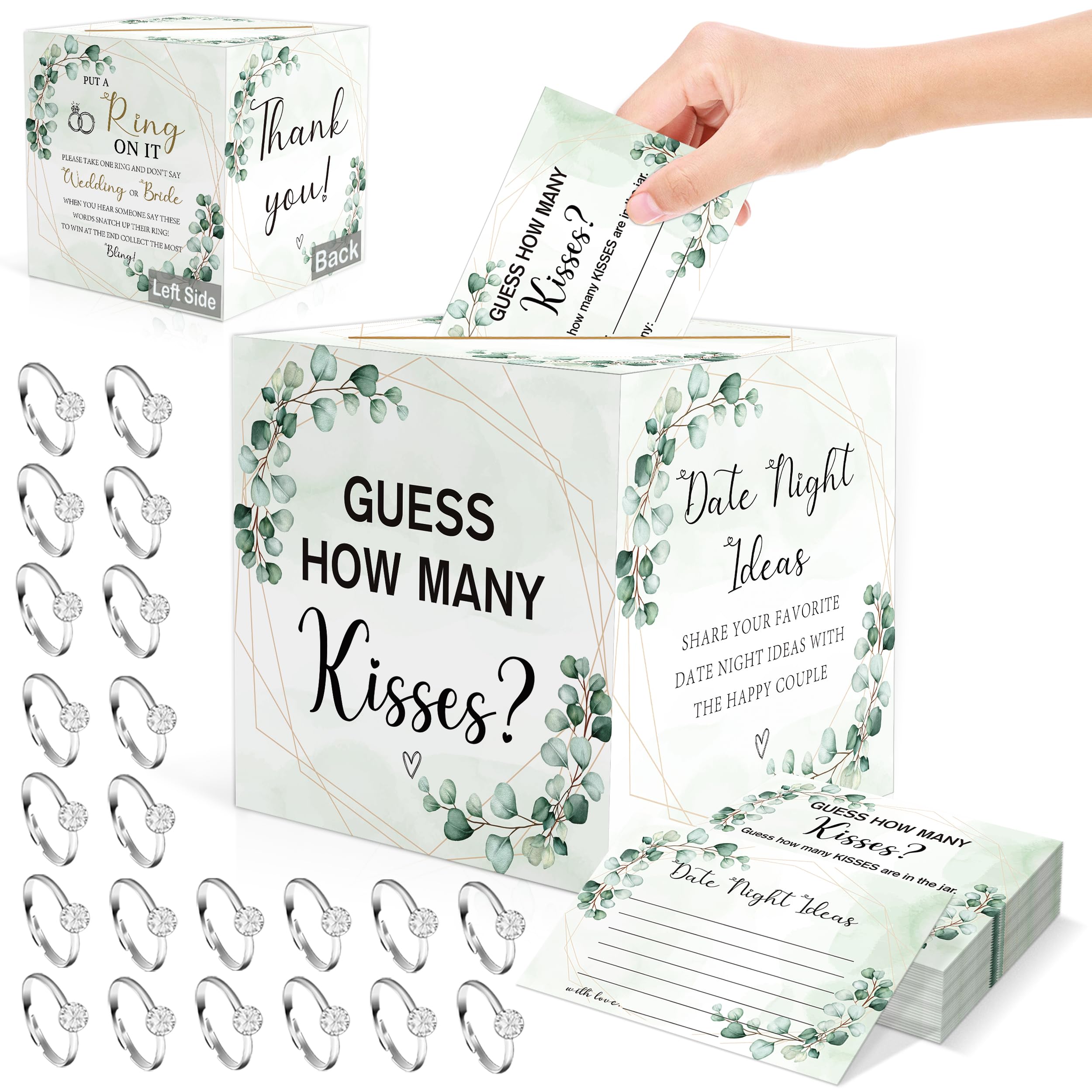 Bridal Shower Games-3 Wedding Games:Put a Ring On It Games,Guess How Many Kisses,Date Night Ideas.Eucalyptus Bridal Shower Decor,Wedding Shower Games,Engagement Party Games,Bachelorette Party Games,1