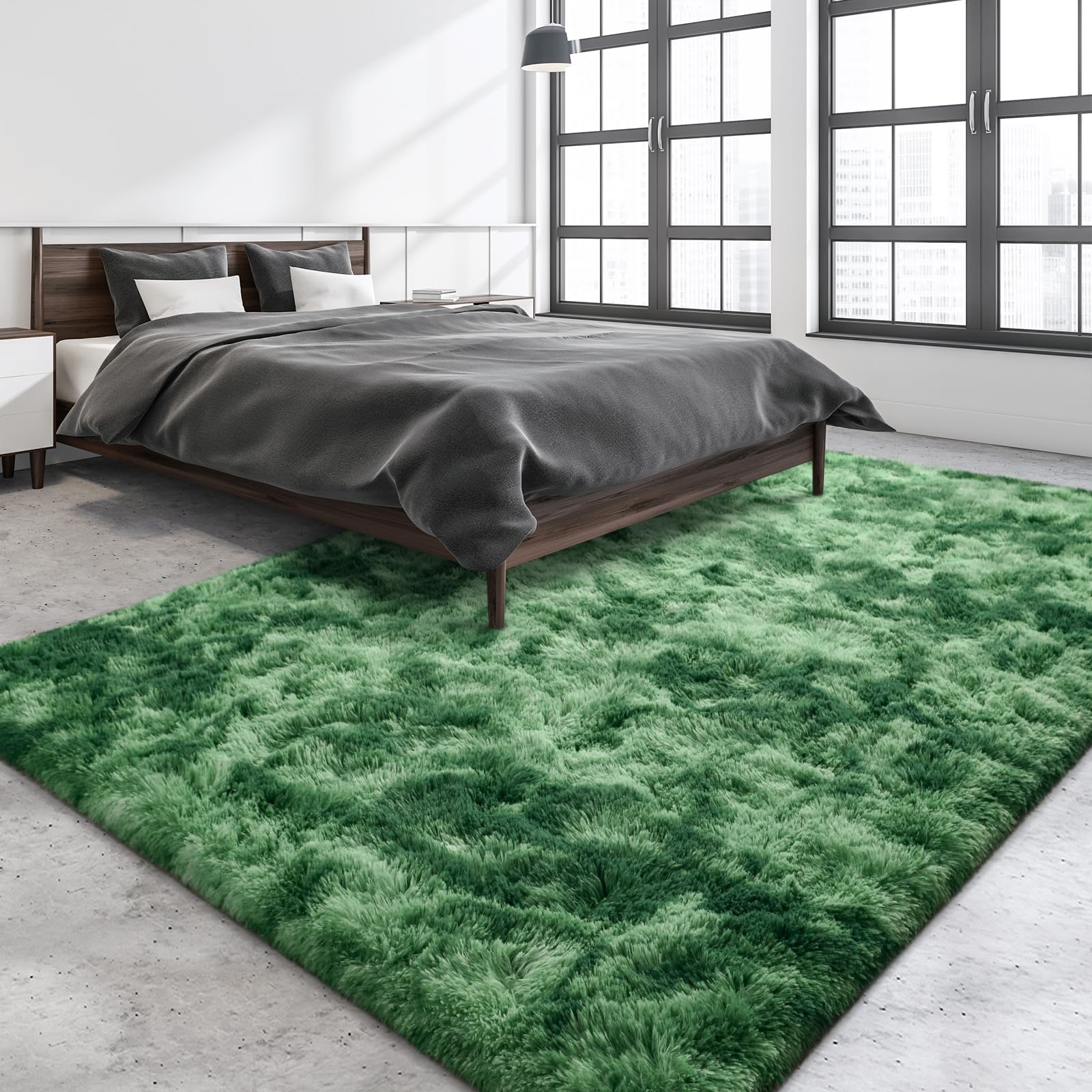 Prabia Large Area Rugs for Living Room, 6x9 Tie Dyed Green Super Soft Shag Rug for Bedroom, Modern Fluffy Fuzzy Plush Carpet for Girls Kids Dorm Room, Anti-Slip Cute Baby Nursery Rug for Home Decor