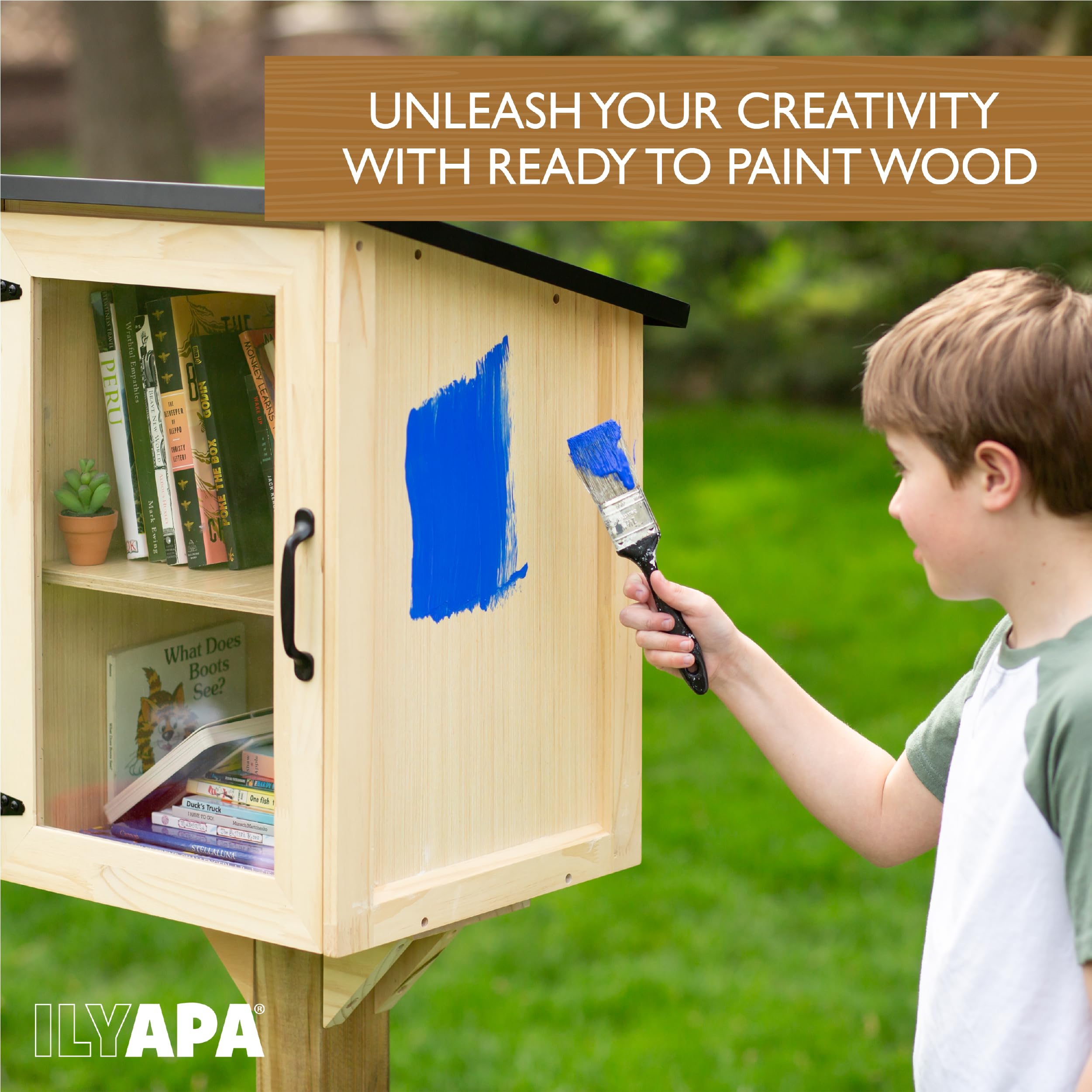 Ilyapa Outdoor Library Book Box - Free Literature Exchange Kit for Outside - Little Wood Cabinet for Sharing Books, Art with Your Community, Students or Teachers - Easy Mount to Post - 16x14x22 Inch