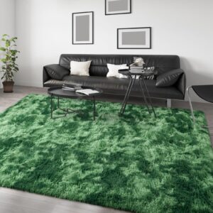 Prabia Large Area Rugs for Living Room, 6x9 Tie Dyed Green Super Soft Shag Rug for Bedroom, Modern Fluffy Fuzzy Plush Carpet for Girls Kids Dorm Room, Anti-Slip Cute Baby Nursery Rug for Home Decor