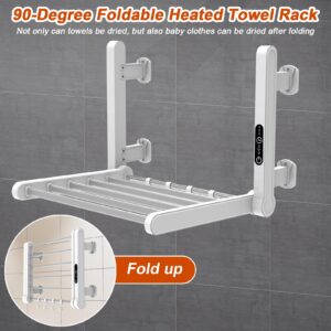 Keltne Heated Towel Rack for Bathroom, 17" x 4.3" x 13", Electric Towel Warmer Rack Wall Mounted or Adhesive, Timer and Temperature Control Drying Towel Rack Holder for Bath