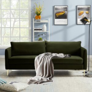 cdbbib 85" velvet upholstered sofa,mid century modern loveseat for living room.high-density foam and 6.3" extra thick cushion, includes assembly instructions. (olive green)