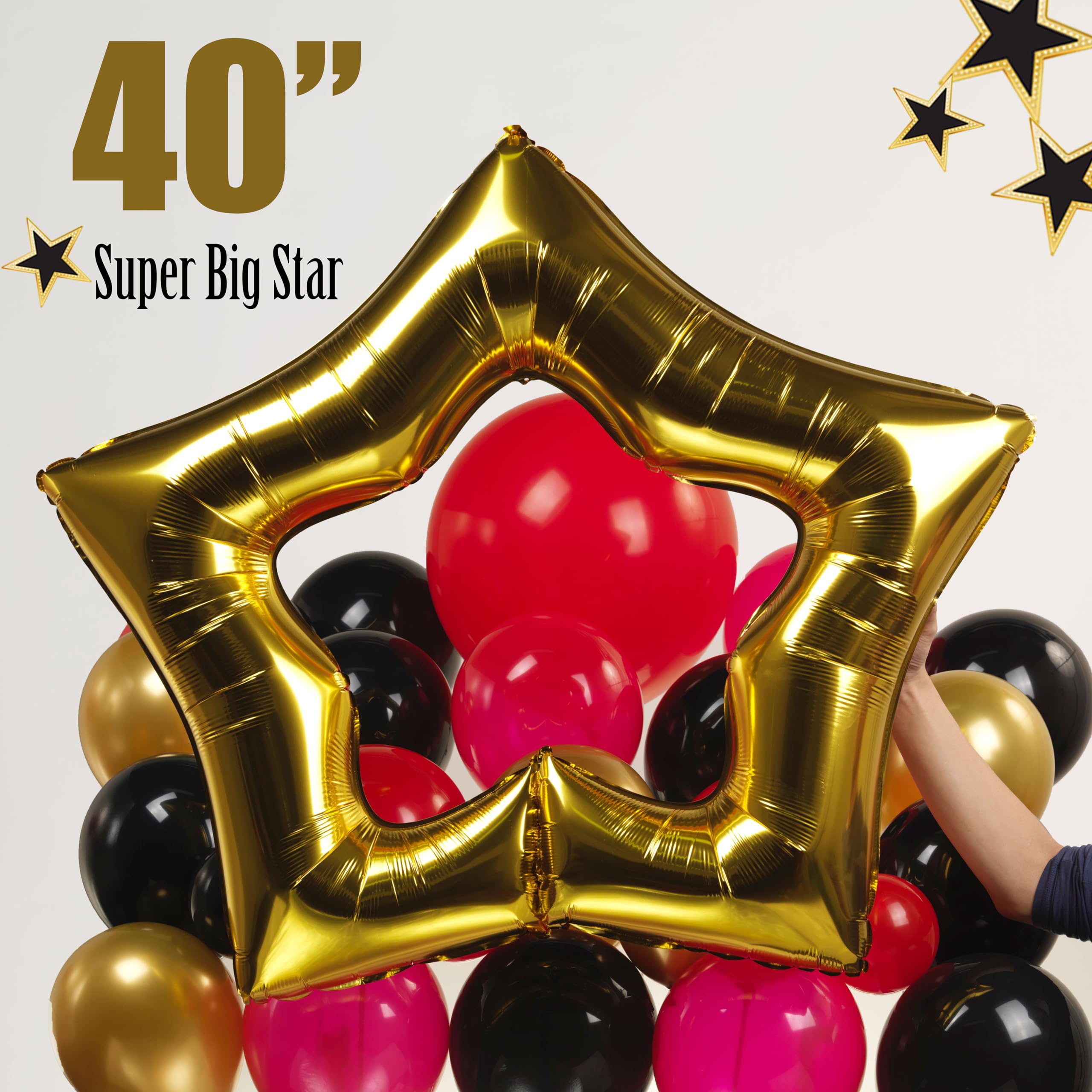 Movie Night Themed Balloon Garland Arch Set 119pcs Red Black Gold with Mylar Camera Stars Popcorn Movie Clapperboard Balloons for Birthday Movie Theme 2025 Graduation Party Decorations