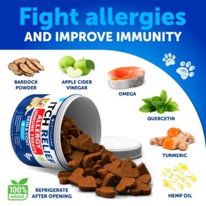 Artullano Dog Allergy Relief Chews - Dog Itching Skin Relief Treatment Pills - Itchy and Paw Licking - Anti-Itch Support - Immune Skin & Coat Supplement - Dry Skin and Hot Spots - 180 Treats