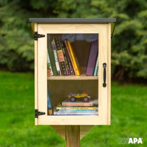 Ilyapa Outdoor Library Book Box - Free Literature Exchange Kit for Outside - Little Wood Cabinet for Sharing Books, Art with Your Community, Students or Teachers - Easy Mount to Post - 16x14x22 Inch