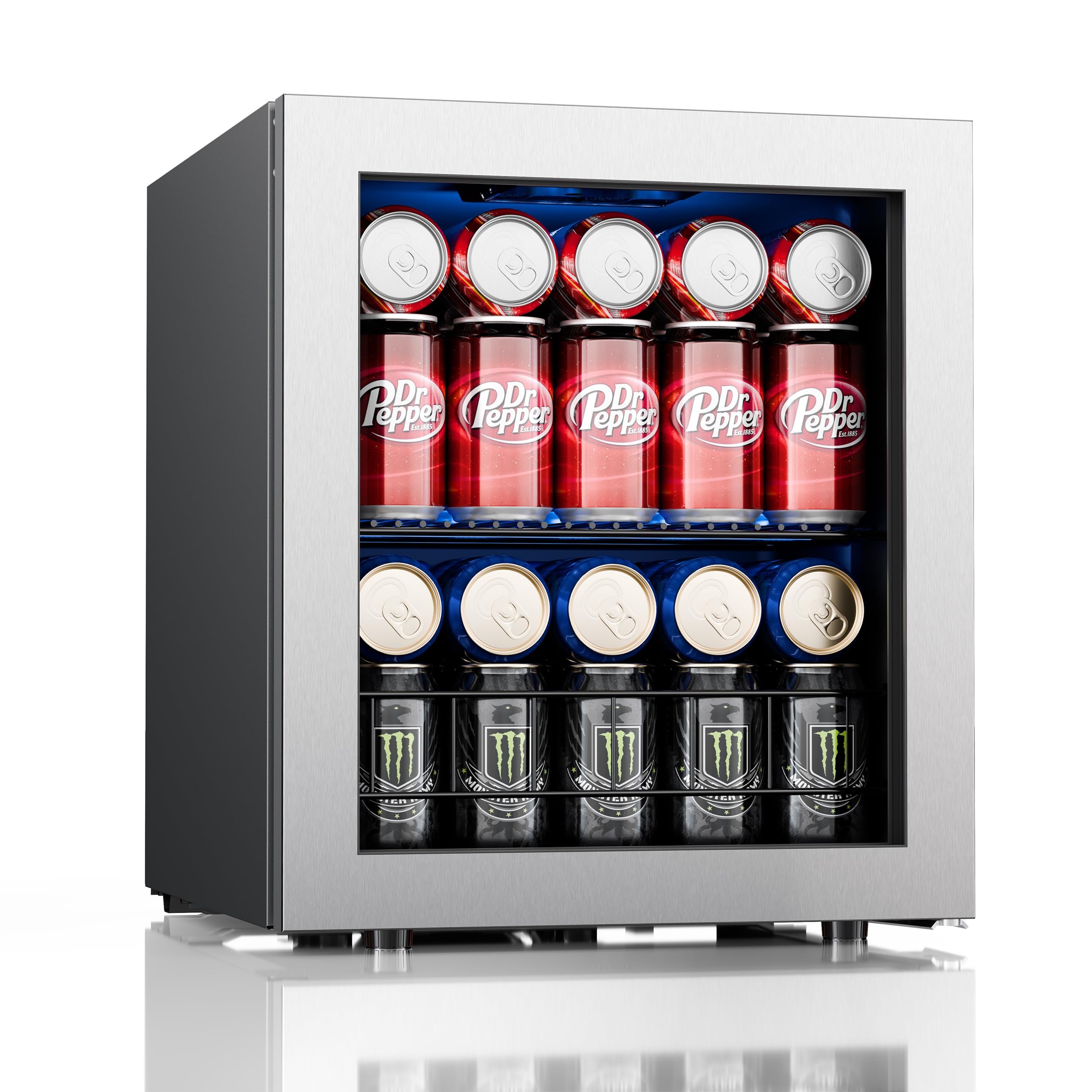 Ca'Lefort Beverage Refrigerator, 65 Can Mini Fridge Glass Door for Beer Soda 38-68°F, Freestanding Under Counter Beverage Cooler for Bedroom/Office/Bar, 1.62 Cu.Ft