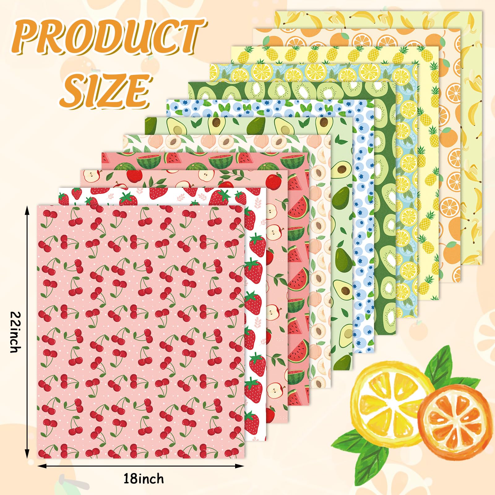 JarThenaAMCS 12Pcs Fruit Cotton Fabric Bundles Colorful Fruit Theme Fat Quarter Summer Quilting Patchwork for DIY Handmade Sewing Crafting, 18 x 22 Inch