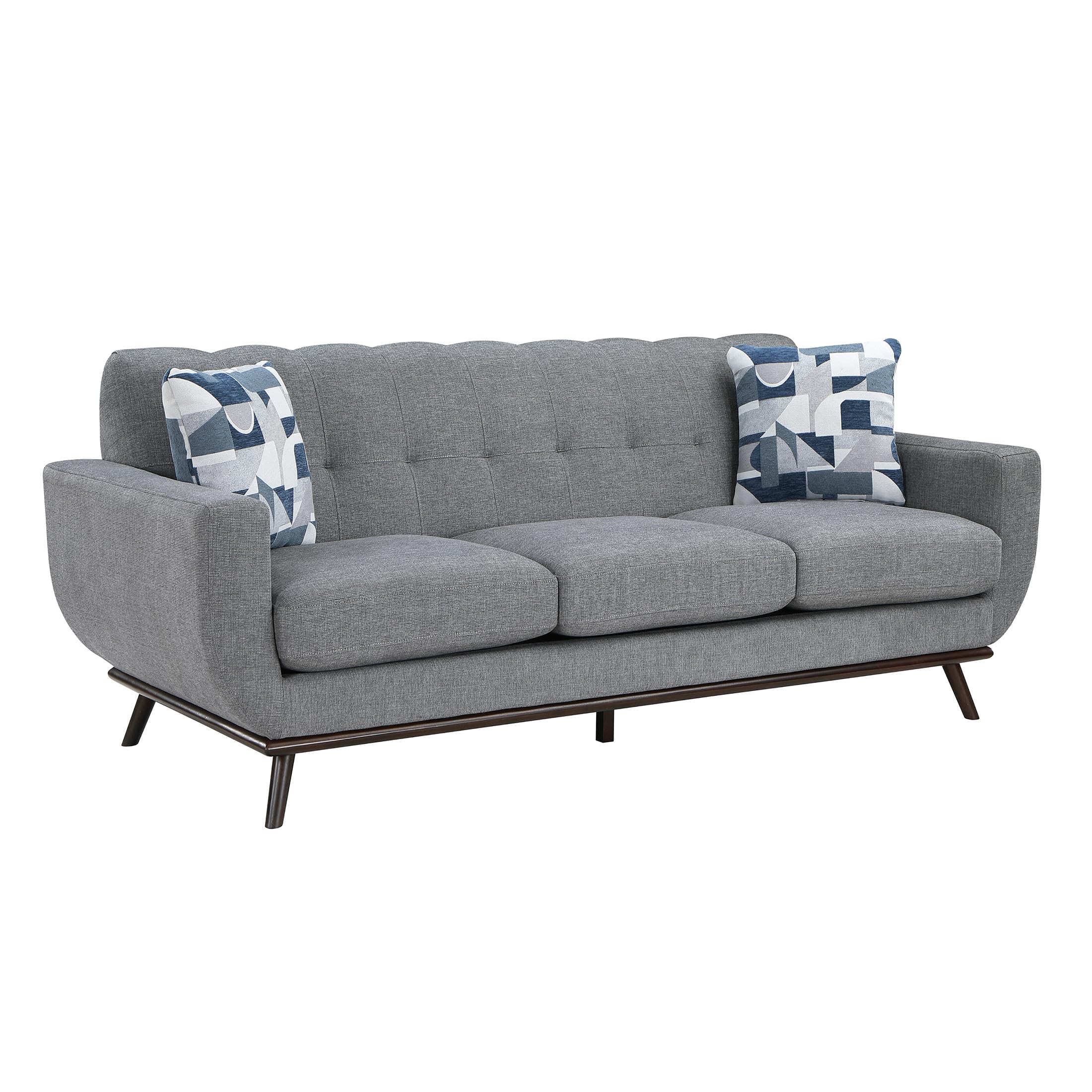 Lexicon Small Couch Mid Century Modern Sofa Living Room Sofa Couch with 2 Accent Pillows, Button Tufted Upholstered Small Sofa for Bedroom/Waiting Room/Office/Apartment, 86.5'' Sofa, Grey Chenille