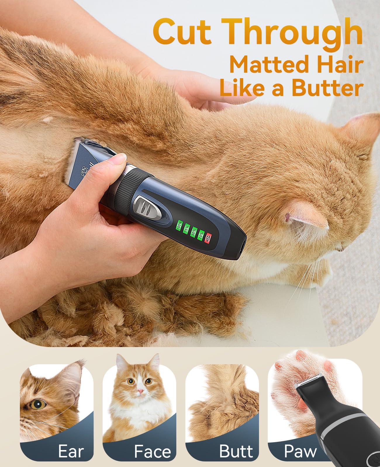 oneisall Cat Clippers and Paw Trimmer 3 in 1,Cat Grooming Kit,Cat Clippers for Matted Hair,Cordless Cat Shaver for Matted Long Hair,2 Speed Cat Hair Trimmer,Pet Clippers for Cats and Small Dogs