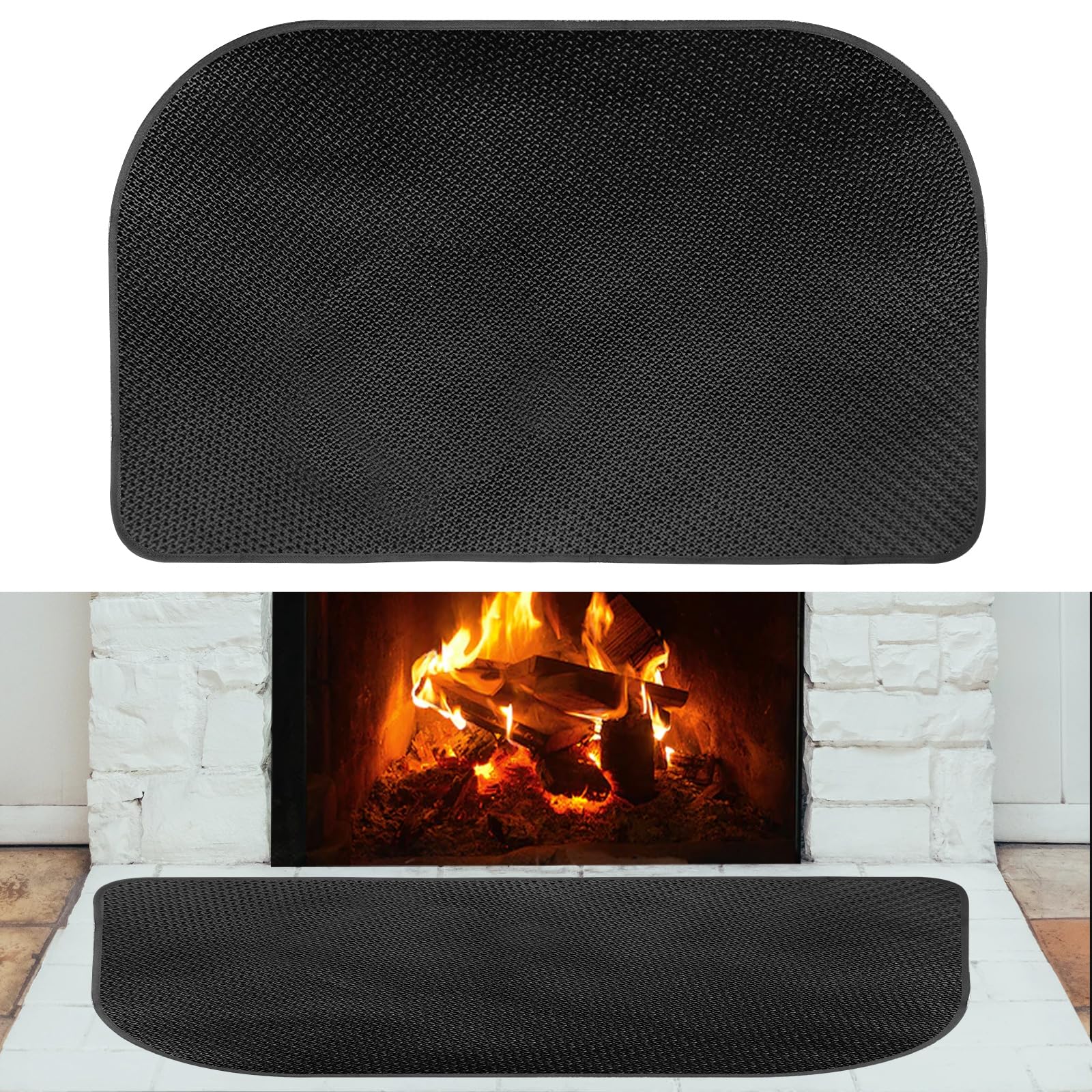 60x32'' Fireplace Mat, Thickened Fiberglass Fireproof Rug Fireplace Hearth Mat Anti-Slip Black Flame Resistant Pad Sparks Ember Fireplace Floor Protector for Indoor Outdoor