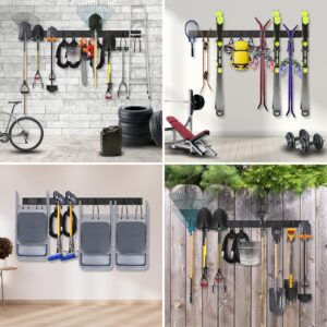 Tool Storage Rack Wall Mount, 64 Inch Adjustable Garden Tool Organizer, Heavy Duty Garage Wall Organizer Rack, Yard Tool Organizer System for Rake Shovel Broom Mop Wall Holder