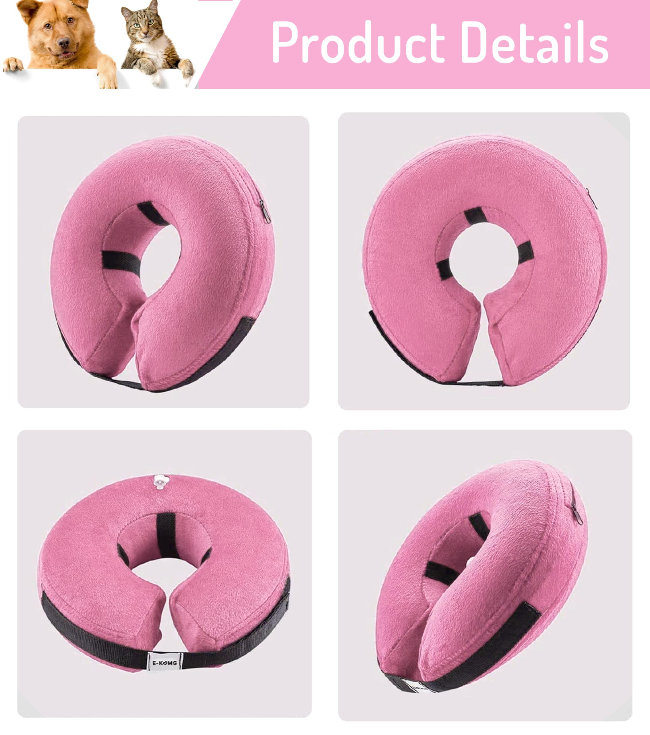 Protective Inflatable Collar for Dogs, Soft Inflatable Dog Neck Donut Collar Alternative After Surgery, Blow Up Dog Collar E Collar Substitute (Medium, Pink)