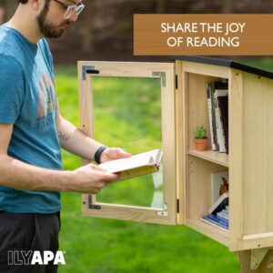 Ilyapa Outdoor Library Book Box - Free Literature Exchange Kit for Outside - Little Wood Cabinet for Sharing Books, Art with Your Community, Students or Teachers - Easy Mount to Post - 16x14x22 Inch