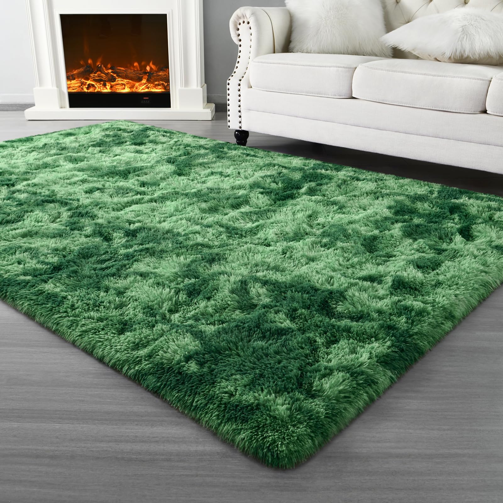 Prabia Large Area Rugs for Living Room, 6x9 Tie Dyed Green Super Soft Shag Rug for Bedroom, Modern Fluffy Fuzzy Plush Carpet for Girls Kids Dorm Room, Anti-Slip Cute Baby Nursery Rug for Home Decor