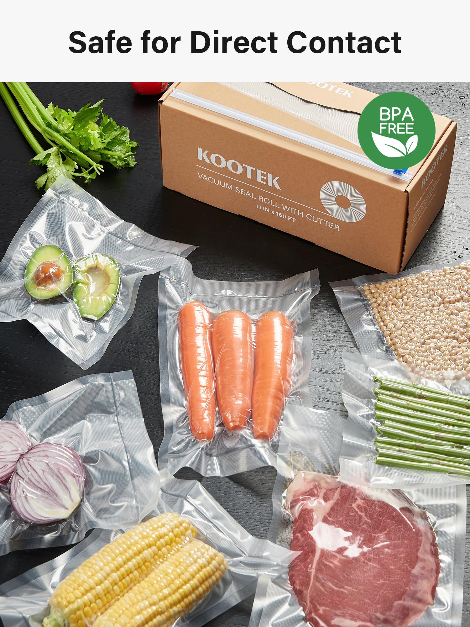 Kootek 11" x 150' Vacuum Sealer Bags Roll for Food with Cutter Dispenser, Commercial Grade Vacuum Seal Bags, BPA Free, Customized Size Food Bags for Storage, Meal Prep and Sous Vide