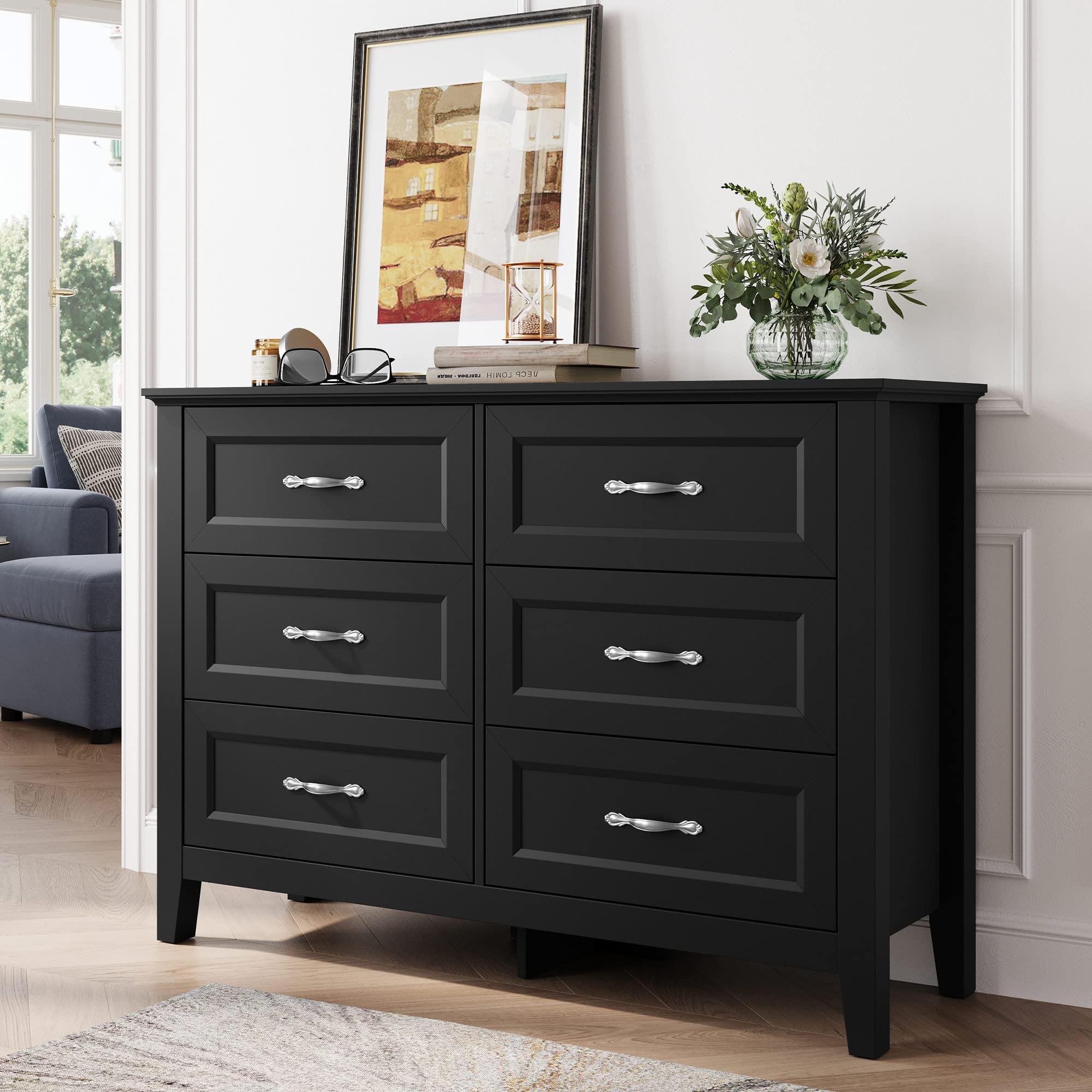 LINSY HOME Drawers Dresser for Bedroom, Wood Bedroom Dresser Farmhouse Drawer Chest, Tall Dresser for Closet, Dressers Organizer for Living Room, Closet, Hallway