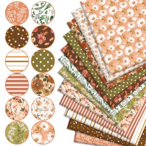 Whaline 12Pcs Boho Spring Cotton Fabric Bundles Watercolor Floral Greenery Fat Quarters Retro Garden Quilting Patchwork for DIY Handmade Crafting, 18 x 22 Inch