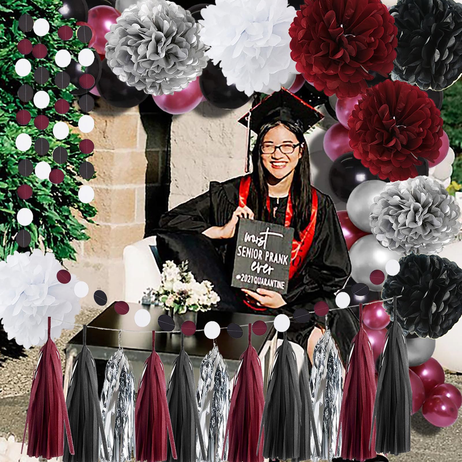 Graduation Party Decorations Maroon Black 2024/Burgundy Black Graduation Decorations 2024 Maroon Graduation/Burgundy Black Birthday Party Decorations Wedding