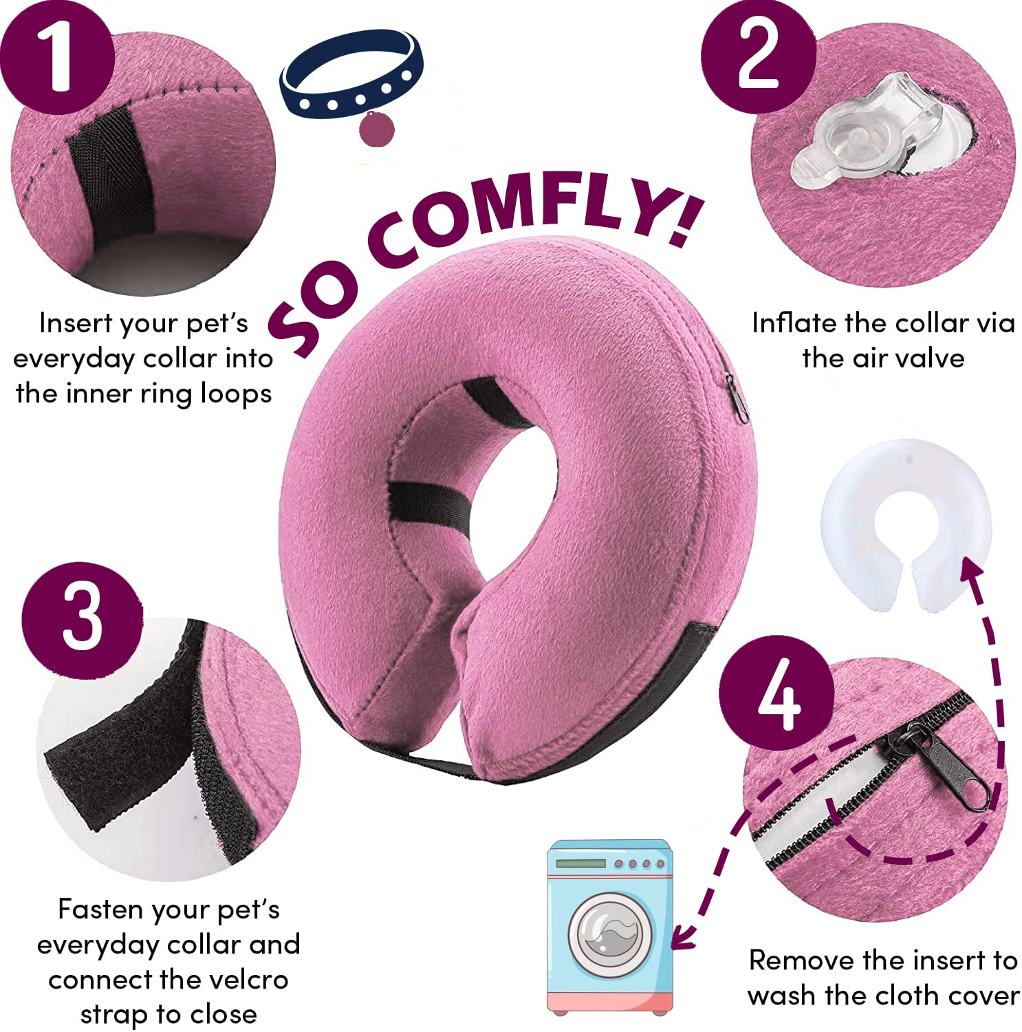 Protective Inflatable Collar for Dogs, Soft Inflatable Dog Neck Donut Collar Alternative After Surgery, Blow Up Dog Collar E Collar Substitute (Medium, Pink)