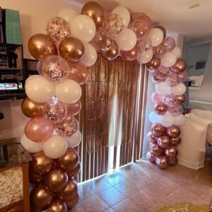 ADOINBY Rose Gold Balloons Arch Kit, 140Pcs Metallic Rose Gold White Balloon 18 12 10 5 Inch Different Size Balloons Garland Kit for Birthday Party Bridal Shower Wedding Girls Engagement Decorations