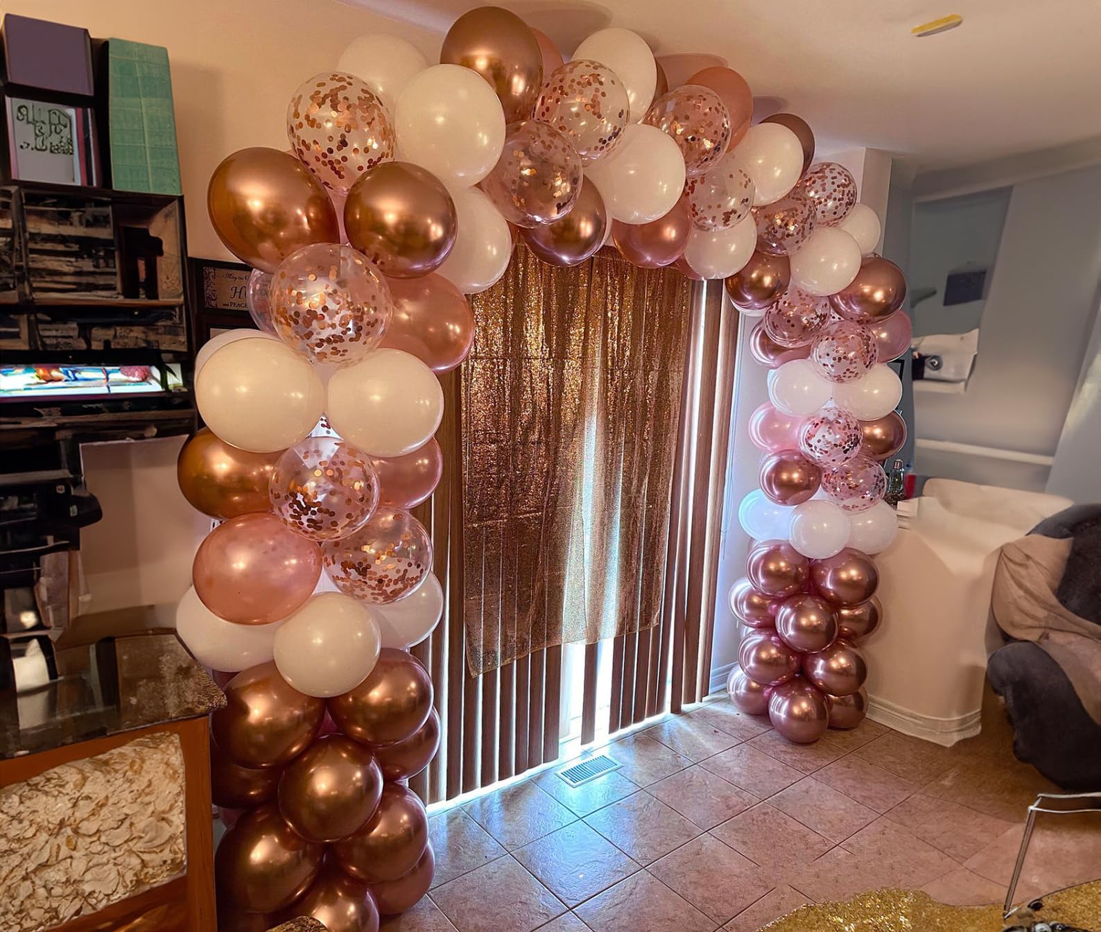 ADOINBY Rose Gold Balloons Arch Kit, 140Pcs Metallic Rose Gold White Balloon 18 12 10 5 Inch Different Size Balloons Garland Kit for Birthday Party Bridal Shower Wedding Girls Engagement Decorations