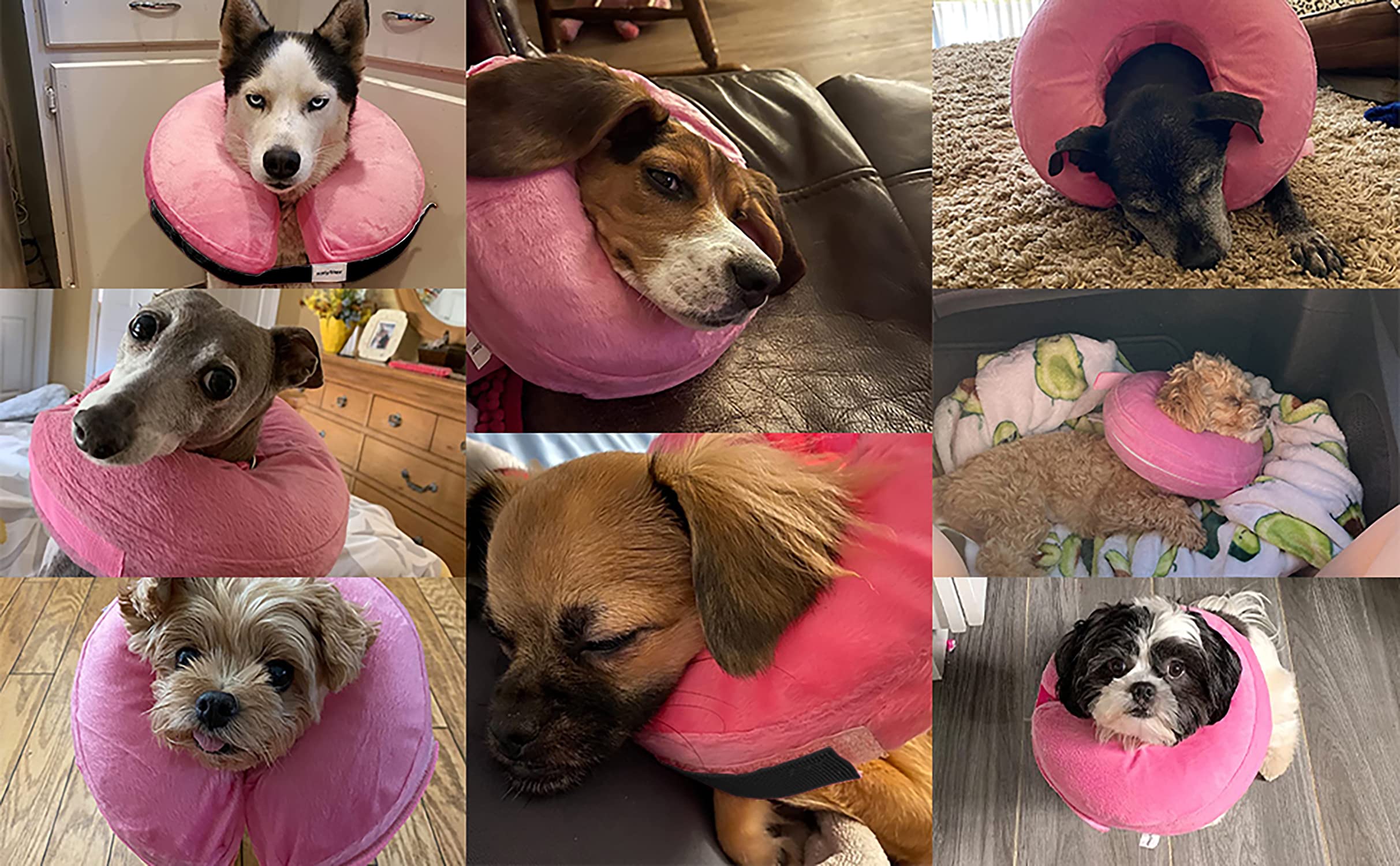 Protective Inflatable Collar for Dogs, Soft Inflatable Dog Neck Donut Collar Alternative After Surgery, Blow Up Dog Collar E Collar Substitute (Medium, Pink)