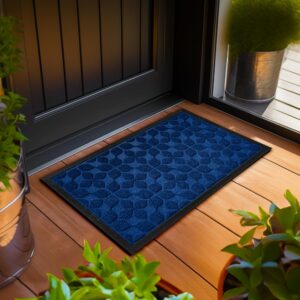 g128 home entrance blue geometric floral pattern door mat | 17x29.5 in | thick absorbent natural rubber non slip, indoor/outdoor, easy clean, welcome mats for front door/patio/garage