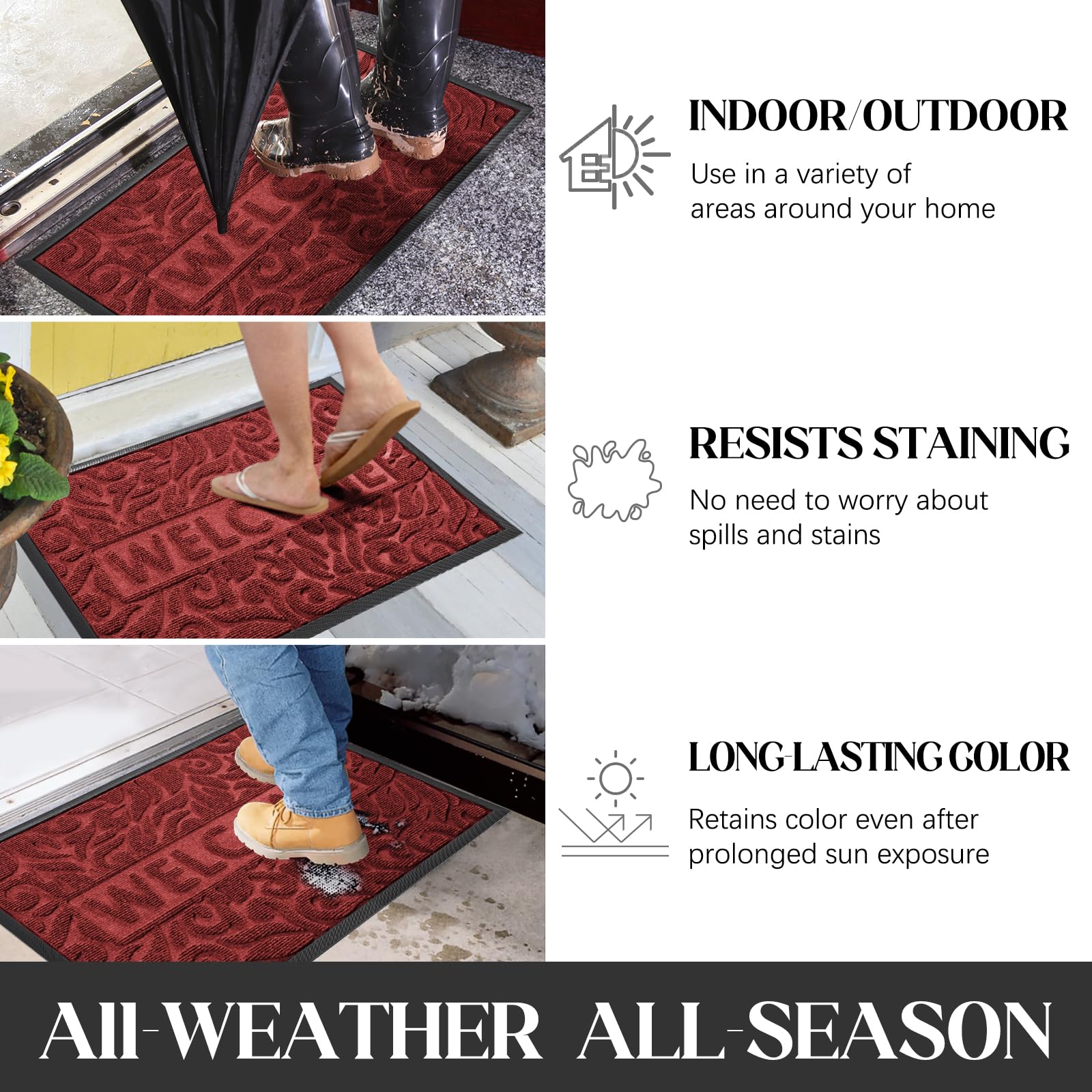 Yimobra Door Mat Indoor Outdoor Entrance, Non Slip Welcome Front Doormats, Heavy Duty Rubber Backing, Stain and Fade Resistant, Low Profile, Easy Clean Patio Garage Floor Mats, 47 x 32, Wine Red