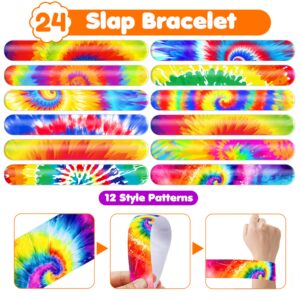 48PCS Tie Dye Party Favors 24PCS Tattoos 24PCS Slap Bracelets Wristbands Themed Birthdays Party Supplies Decorations Decor Tie Dye Baby Shower Pattern Girls Boys Gifts Classroom Prize Reward