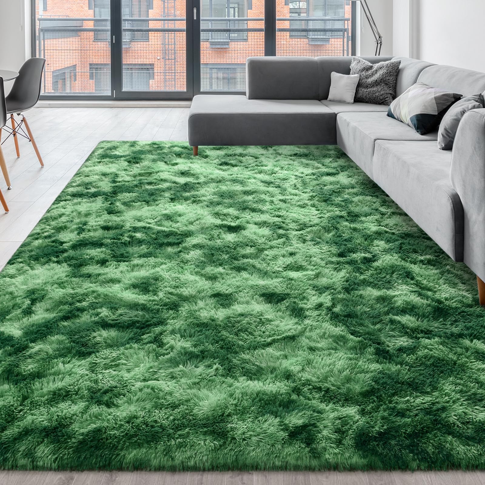 Prabia Large Area Rugs for Living Room, 6x9 Tie Dyed Green Super Soft Shag Rug for Bedroom, Modern Fluffy Fuzzy Plush Carpet for Girls Kids Dorm Room, Anti-Slip Cute Baby Nursery Rug for Home Decor