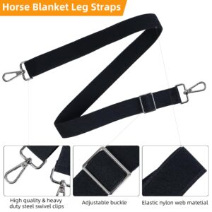 Tugaizi Horse Blanket Leg Straps Adjustable Elastic Leg Straps for Horse Blanket with Metal Double Swivel Snaps Stretchy Horse Leg Belly Replacement Straps for Winter, Black, 4 Pieces