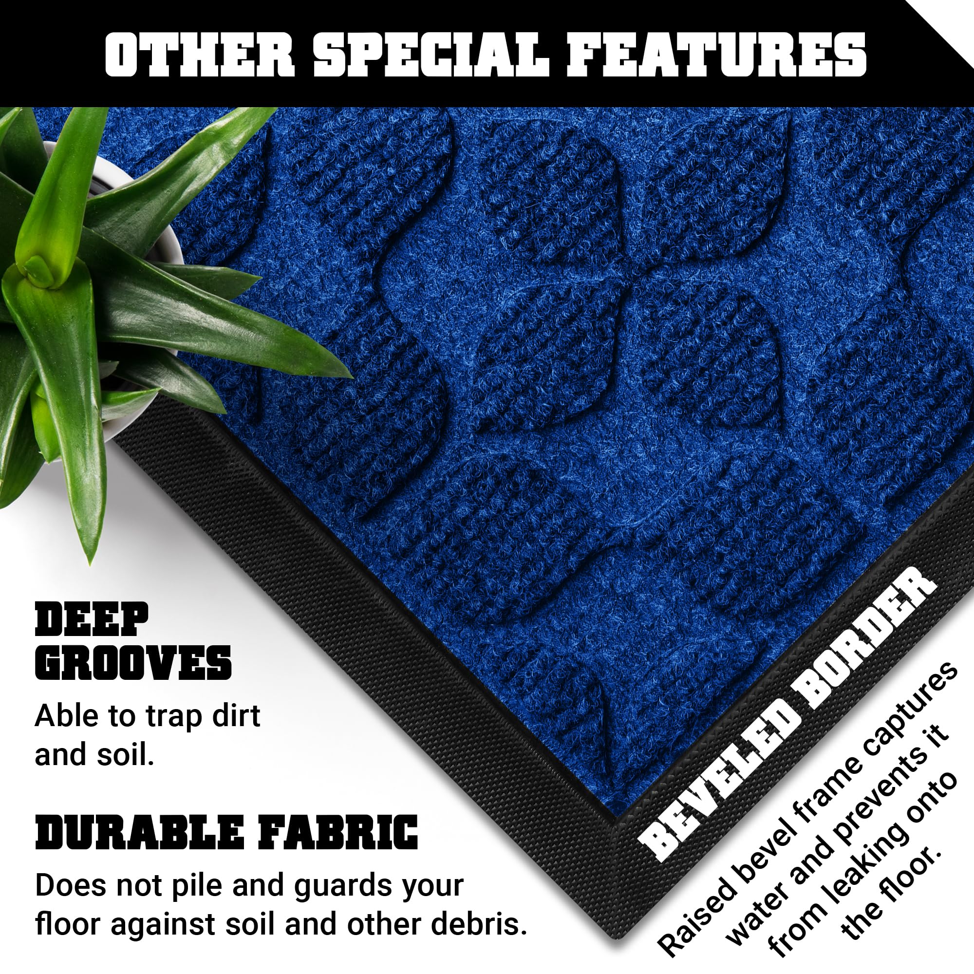 G128 Home Entrance Blue Geometric Floral Pattern Door Mat | 17x29.5 in | Thick Absorbent Natural Rubber Non Slip, Indoor/Outdoor, Easy Clean, Welcome Mats for Front Door/Patio/Garage