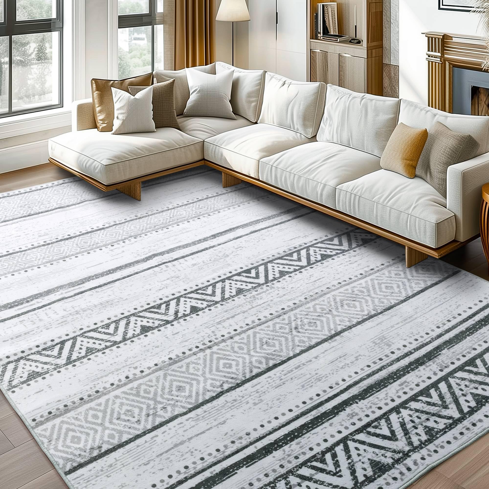 Shilucheng 8x10 Rug for Living Room Modern Machine Washable Large Non-Slip Area Rug Clearance,Bedroom Carpet Rug Low-Pile Kid & Pet Friendly (Grey)