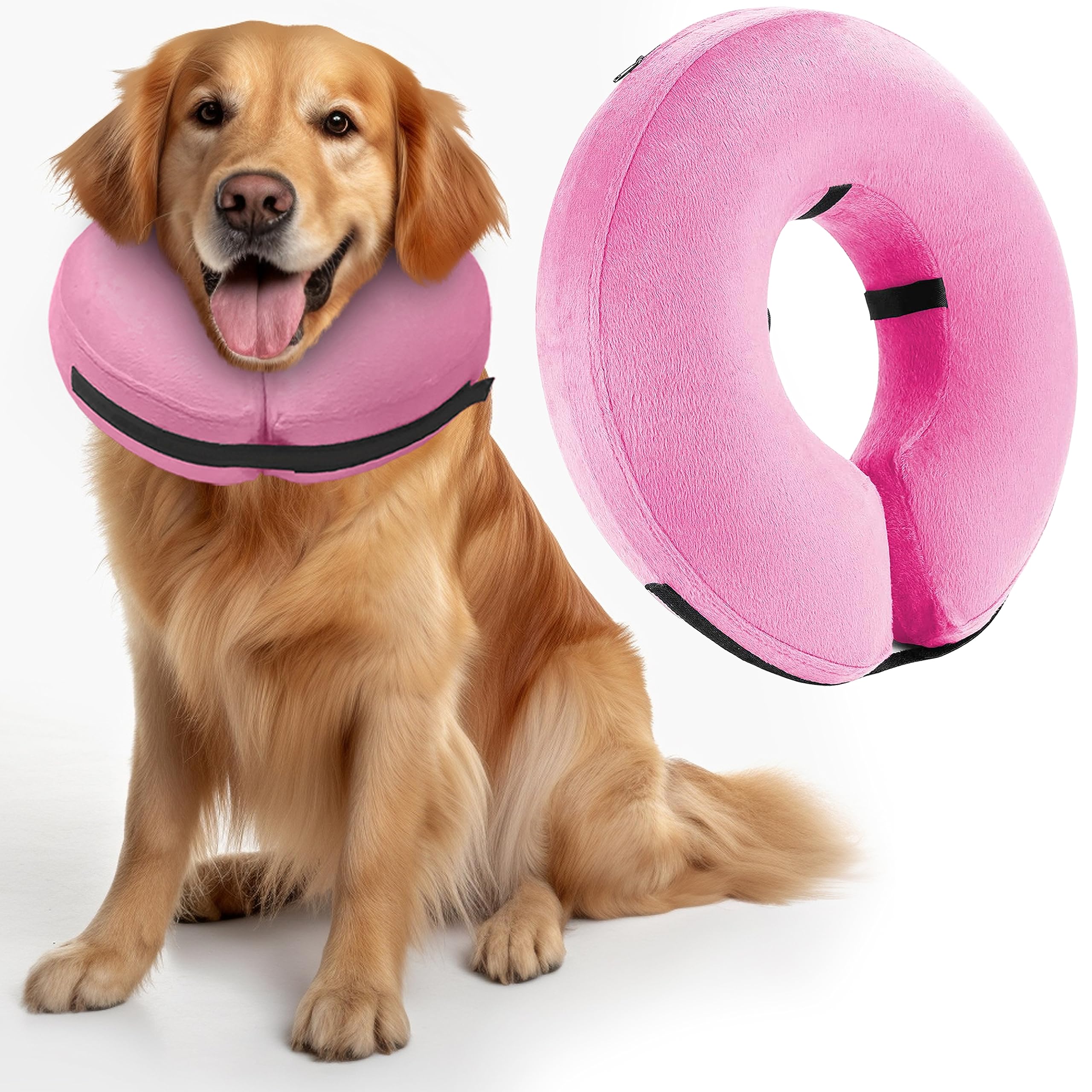 Protective Inflatable Collar for Dogs, Soft Inflatable Dog Neck Donut Collar Alternative After Surgery, Blow Up Dog Collar E Collar Substitute (Medium, Pink)